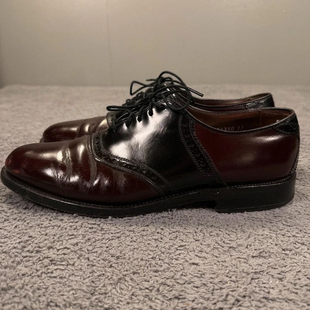 Allen Edmonds Polo Shoes Mens Size 9 Narrow Black Burgundy Spectator‎ Oxford USA